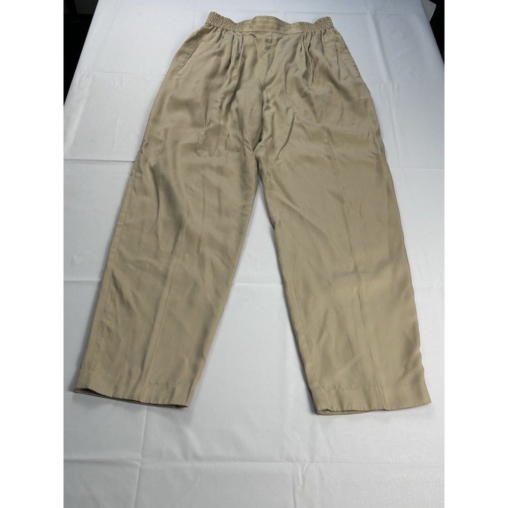 Lizsport 100% Rayon Tan Elastic Waist Pants Womens Size M Relaxed Fit